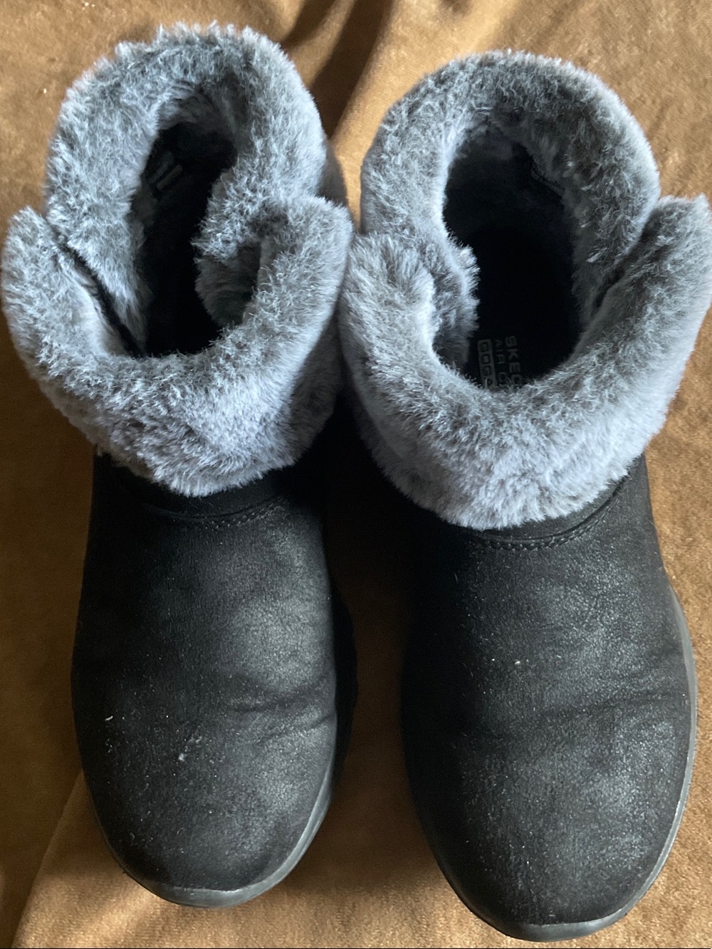 Skechers Women's Black Suede Winter Ankle Boots with Gray Faux-Fur Cuff